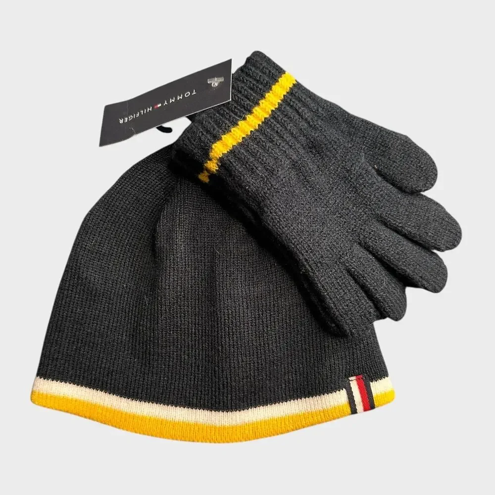 Tommy Hilfiger Hat and Glove Set 4-7 Yrs Youth NEW NWT Gray Yellow